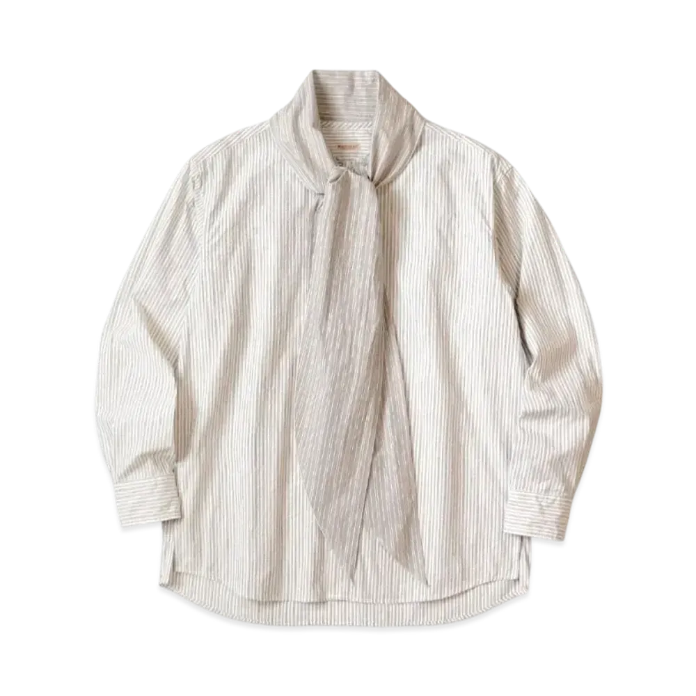 KAPITAL Cotton Stripes Bow Tie Pubs Shirt "White"