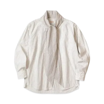 KAPITAL Cotton Stripes Bow Tie Pubs Shirt "White"