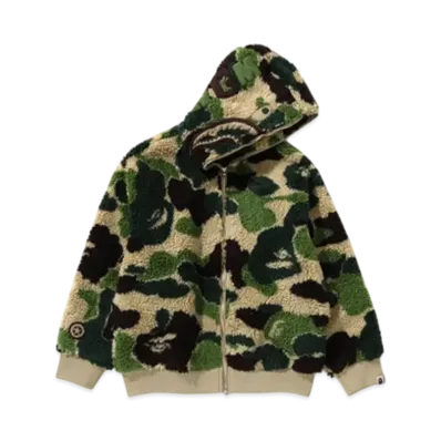 A BATHING APE ABC Camo Boa Shark Relaxed Fit Full Zip Hoodie "Green"