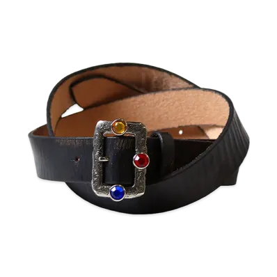 KAPITAL Oil Leather Studs Disco Buckle Belt "Black"