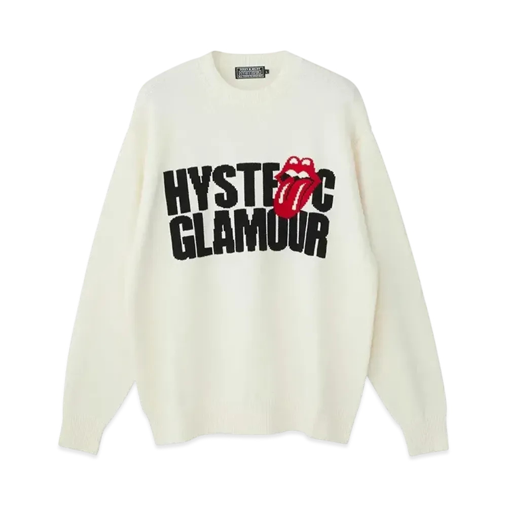 HYSTERIC GLAMOUR x THE ROLLING STONES Logo/Tongue Woven Sweater "White"