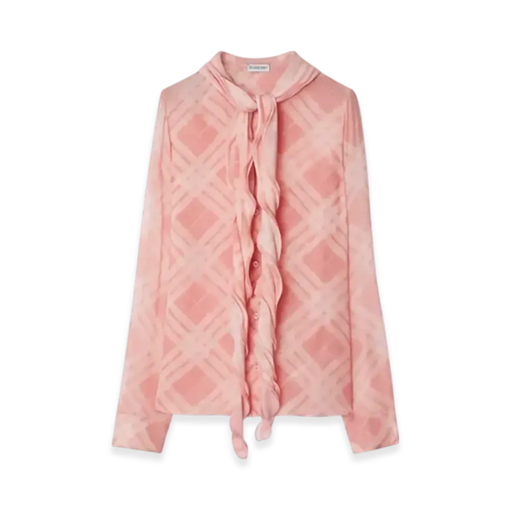 Burberry Ruffle Check Silk Blouse "Candy"
