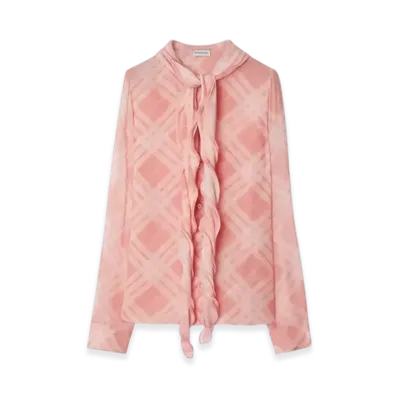 Burberry Ruffle Check Silk Blouse "Candy"