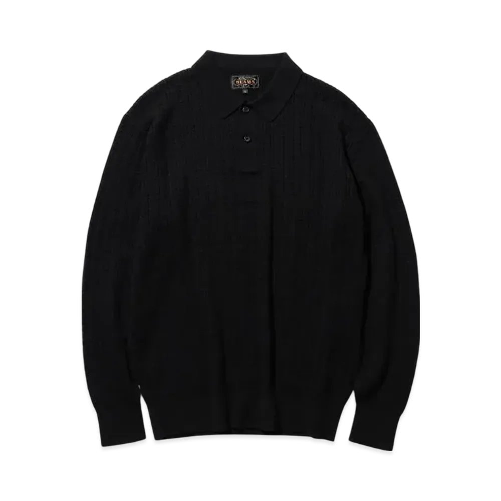 BEAMS Knit Polo Cable "Black"