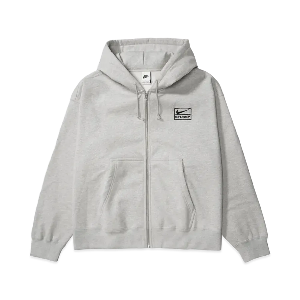 Stussy x Nike Fleece Zip Hoodie "Grey Heather" (US Size) FJ9181-050