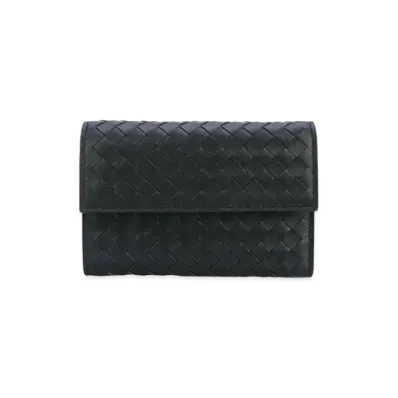 Bottega Veneta Intrecciato Lambskin Short Button Wallet "Black"