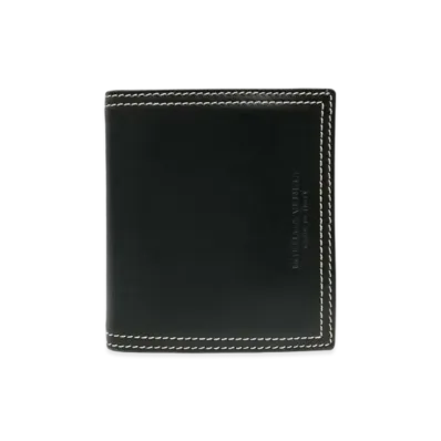 Bottega Veneta Calfskin Bi-fold Card Case With Coin Purse "Black/Khaki"