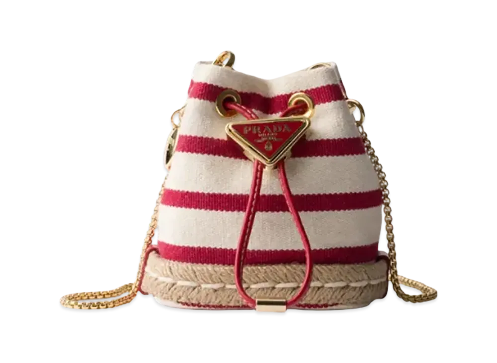 PRADA Striped Fabric Mini-Pouch "Ivory/Red"