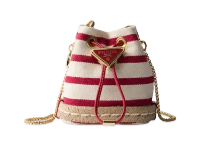PRADA Striped Fabric Mini-Pouch "Ivory/Red"