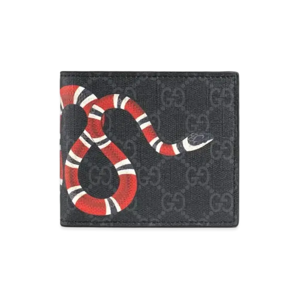 GUCCI Kingsnake Print GG Supreme Coin Wallet "Black"