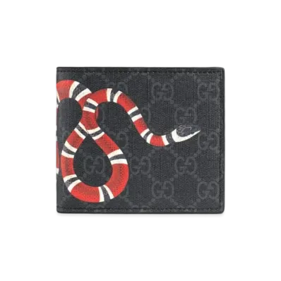 GUCCI Kingsnake Print GG Supreme Coin Wallet "Black"