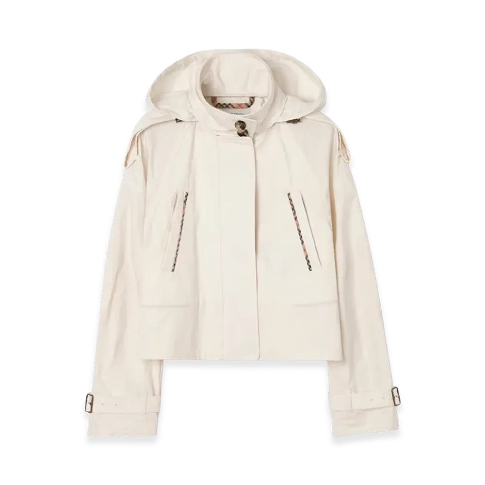 Burberry Women's Cropped Lightweight Cotton Ladymoor Jacket "Seashell White"