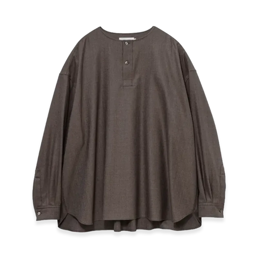 Graphpaper Melange Matt Worsted Collarless Shirt "Brown"