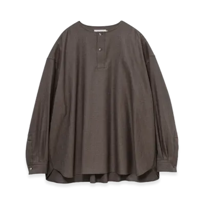 Graphpaper Melange Matt Worsted Collarless Shirt "Brown"