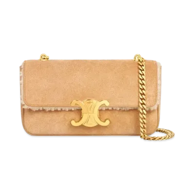 CELINE Chain Shoulder Bag Triomphe In Suede Calfskin And Shearling "Natural"