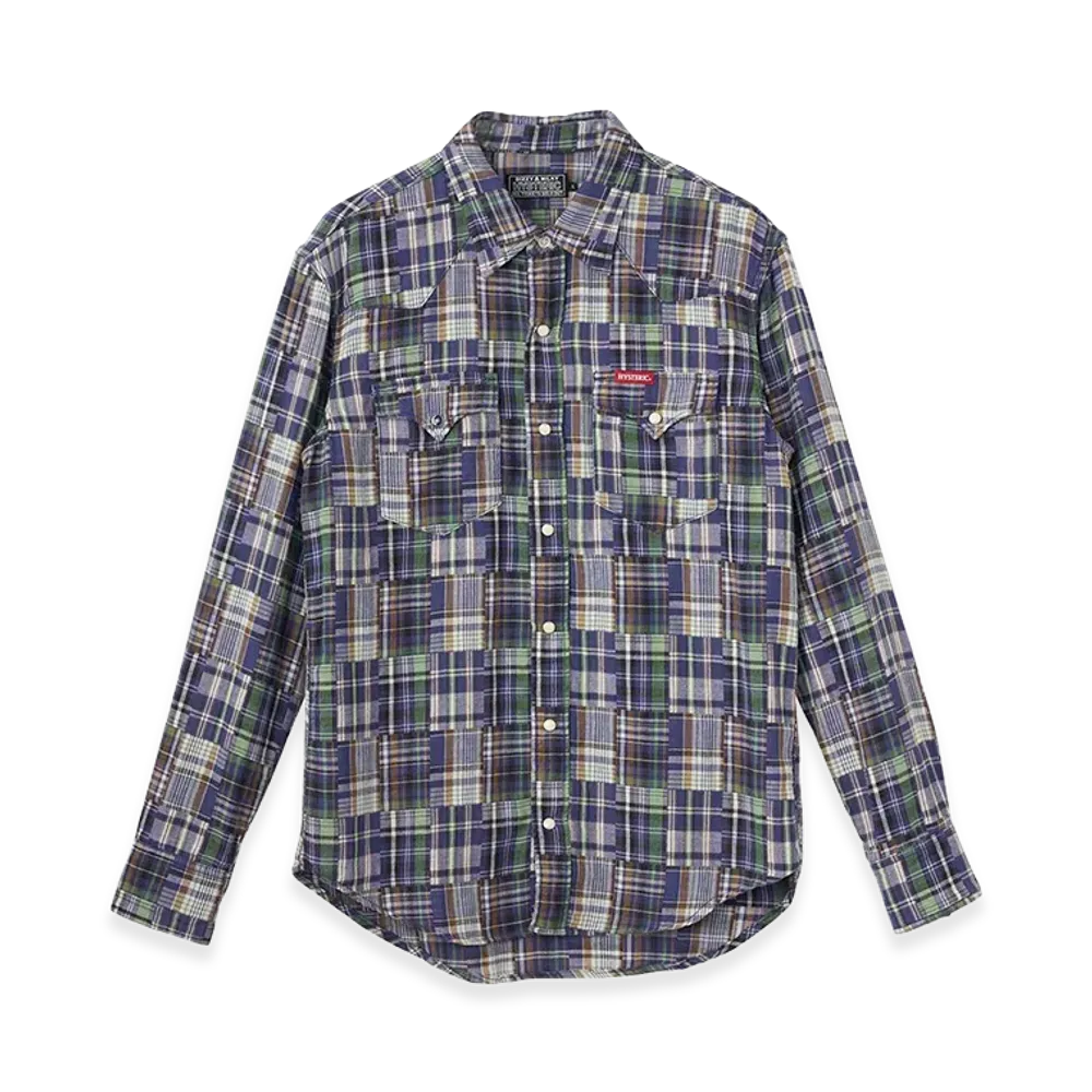 HYSTERIC GLAMOUR Double Gauze Check Western Shirt "Green Other"