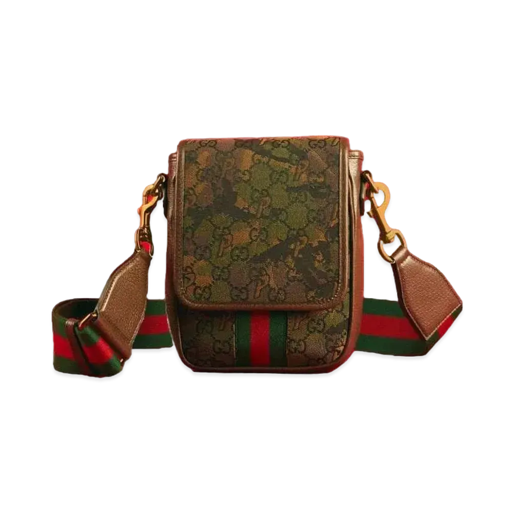 PALACE GUCCI GG-P Canvas Messenger Bag With Web Shoulder Strap "Camouflage"