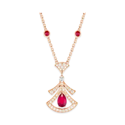BVLGARI Divas' Dream Necklace With Pave Diamonds and Ruby "Pink Gold/Red"