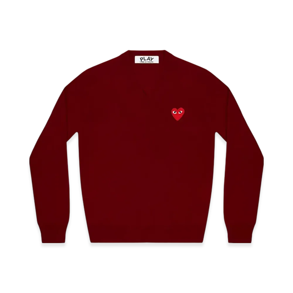PLAY COMME des GARCONS Unisex V-Neck Sweater "Burgundy"