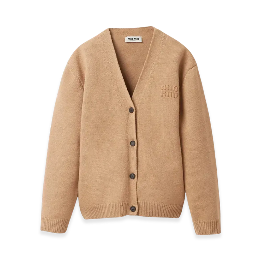 MIU MIU Women's Wool and Nylon Knit Cardigan "Biscuit"