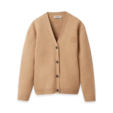 MIU MIU Women's Wool and Nylon Knit Cardigan "Biscuit"