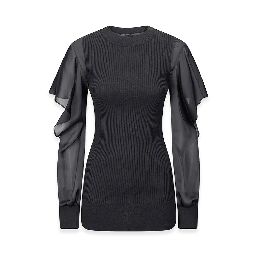 sacai Women's Satin x Cotton Knit Pullover "Black"