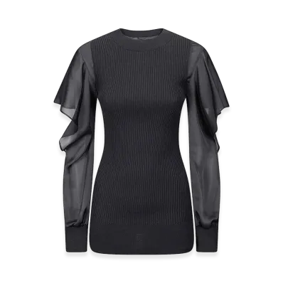 sacai Women's Satin x Cotton Knit Pullover "Black"