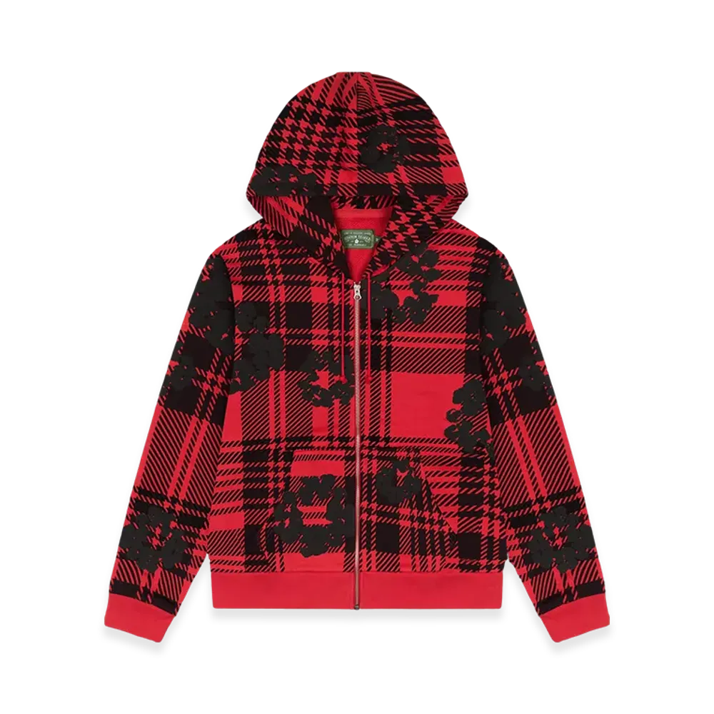 DENIM TEARS Plaid Cotton Wreath Zip Hoodie "Red"