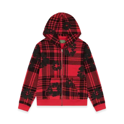 DENIM TEARS Plaid Cotton Wreath Zip Hoodie "Red"
