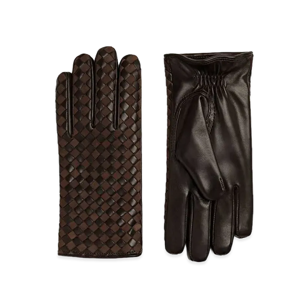 Bottega Veneta Intrecciato Leather & Suede Gloves "Fondente/Tobacco"