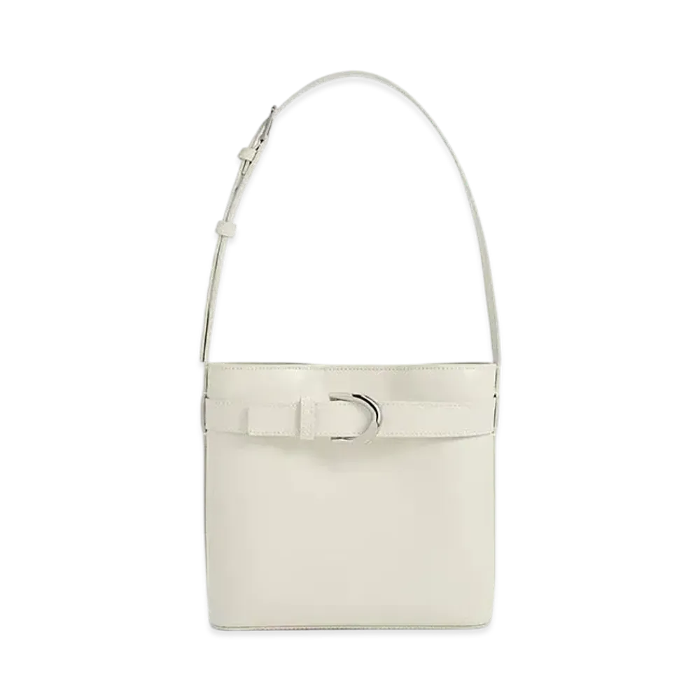 CHARLES & KEITH Gavine Leather Belt Bucket Bag "White"