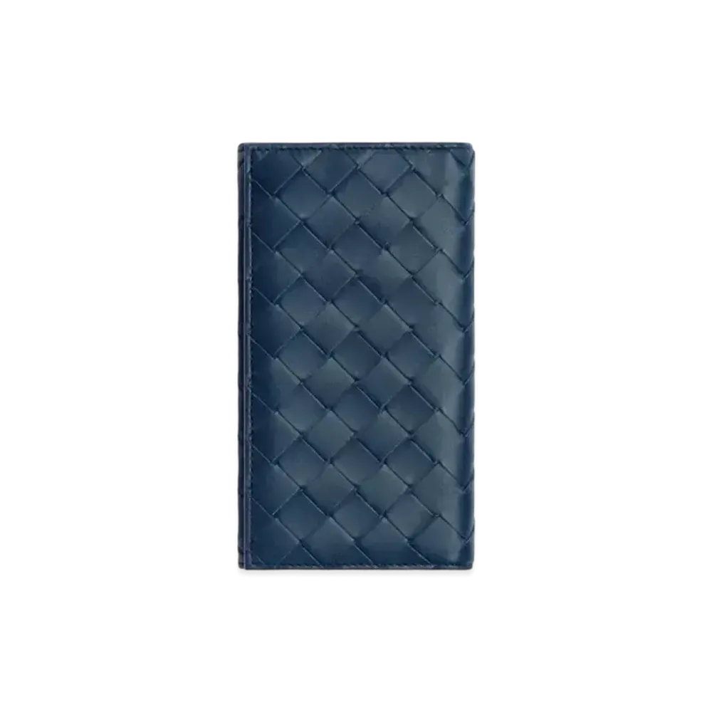 Bottega Veneta Intrecciato Calfskin Bi-fold Long Wallet "Deep Blue"