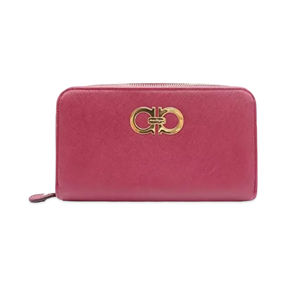 Salvatore Ferragamo Gancini Leather Zip Around Wallet "Pink"