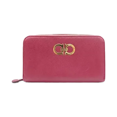 Salvatore Ferragamo Gancini Leather Zip Around Wallet "Pink"