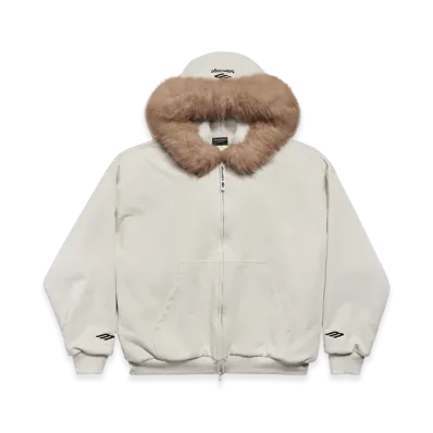 BALENCIAGA Fluffy Zip-up Hoodie "White"