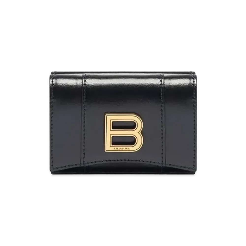 BALENCIAGA Hourglass Mini Wallet Shiny Box Calfskin "Black"