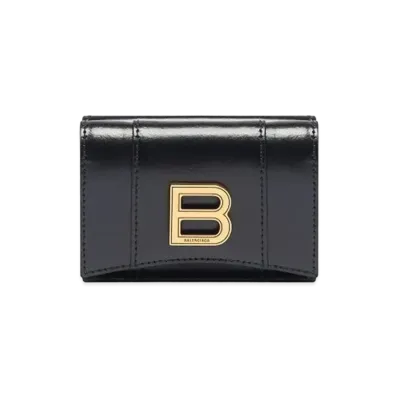 BALENCIAGA Hourglass Mini Wallet Shiny Box Calfskin "Black"