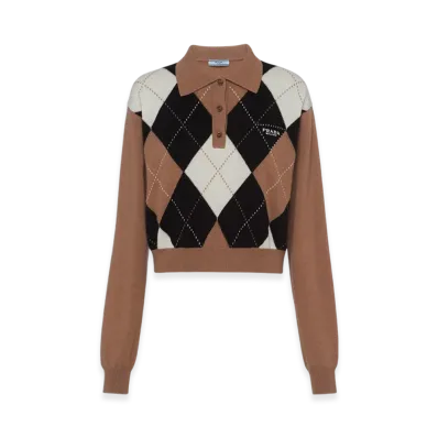 PRADA Women's Cashmere Polo Shirt "Camel/Black"