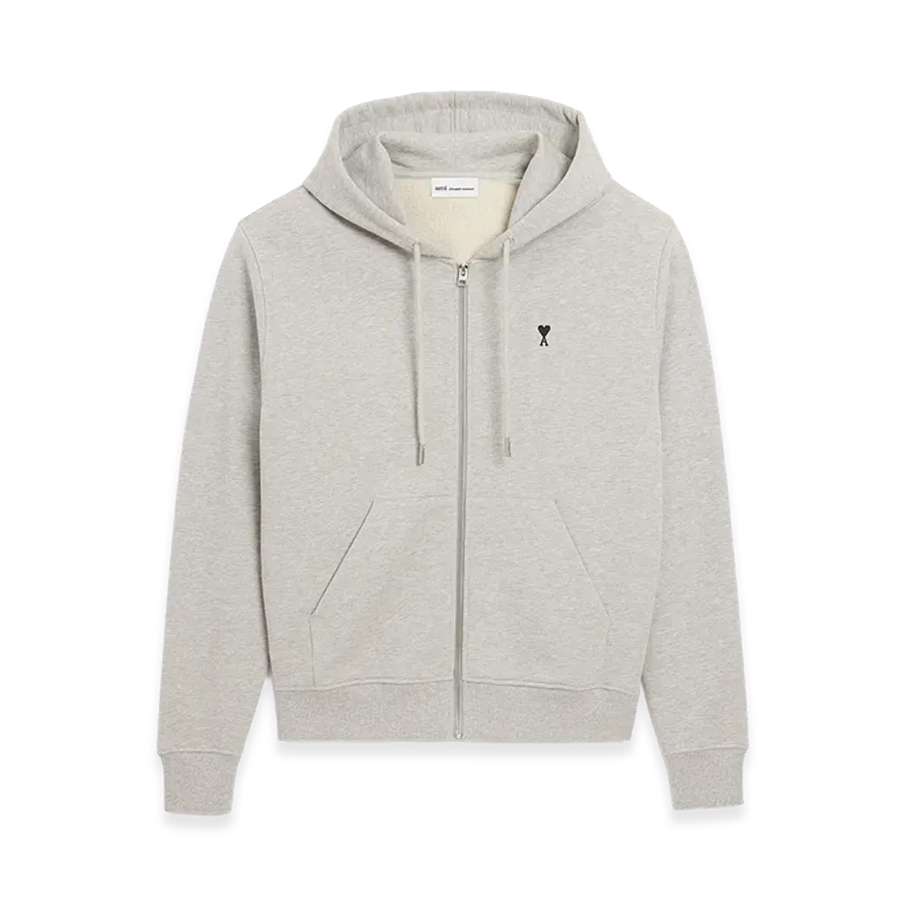 AMI PARIS Cotton Zipped Ami De Coeur Hoodie "Grey"