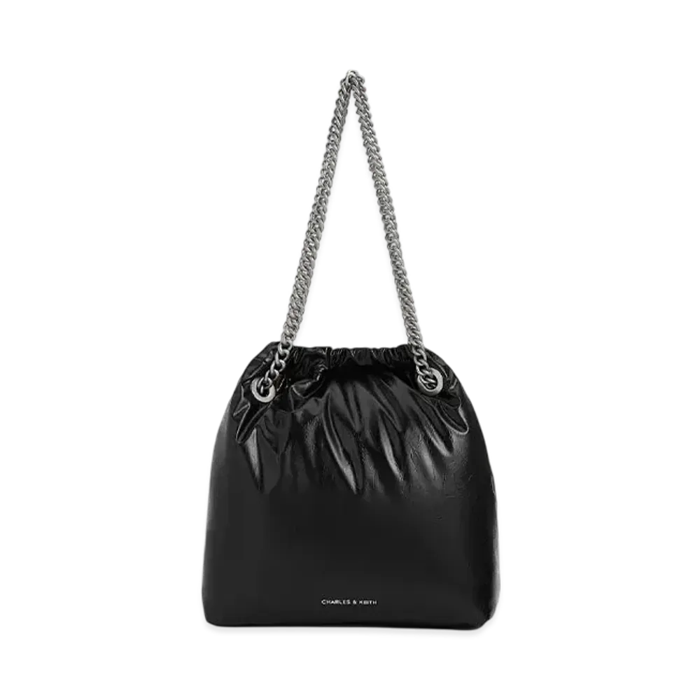 CHARLES & KEITH Kaia Chain Handle Tote Bag "Noir"