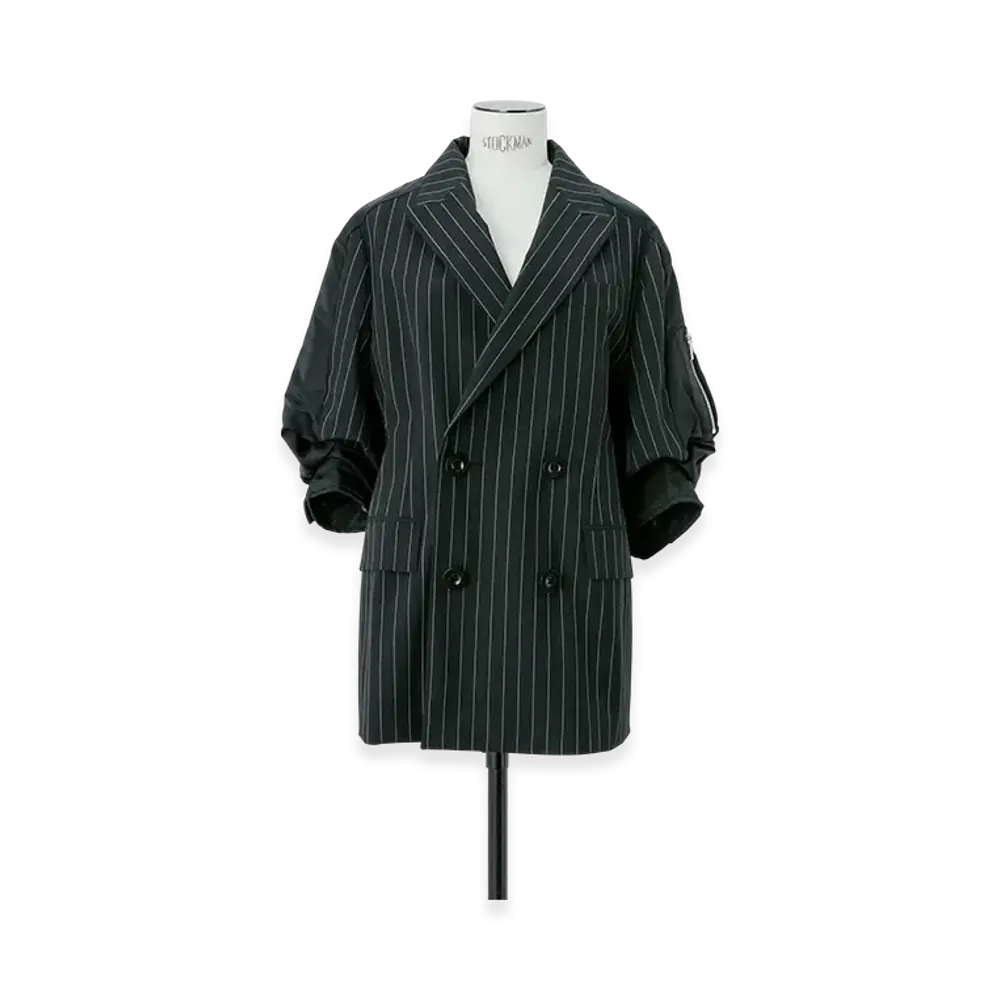 sacai Wool Silk Suiting x Nylon Twill Jacket "Black Stripe"