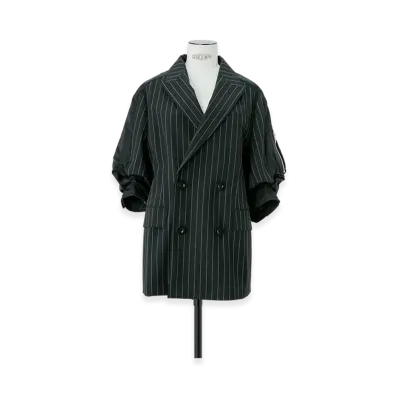 sacai Wool Silk Suiting x Nylon Twill Jacket "Black Stripe"