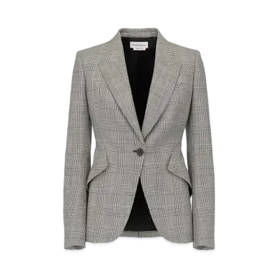 Alexander McQUEEN Prince of Wales Peaked Shoulder Jacket "Black/Ivory"