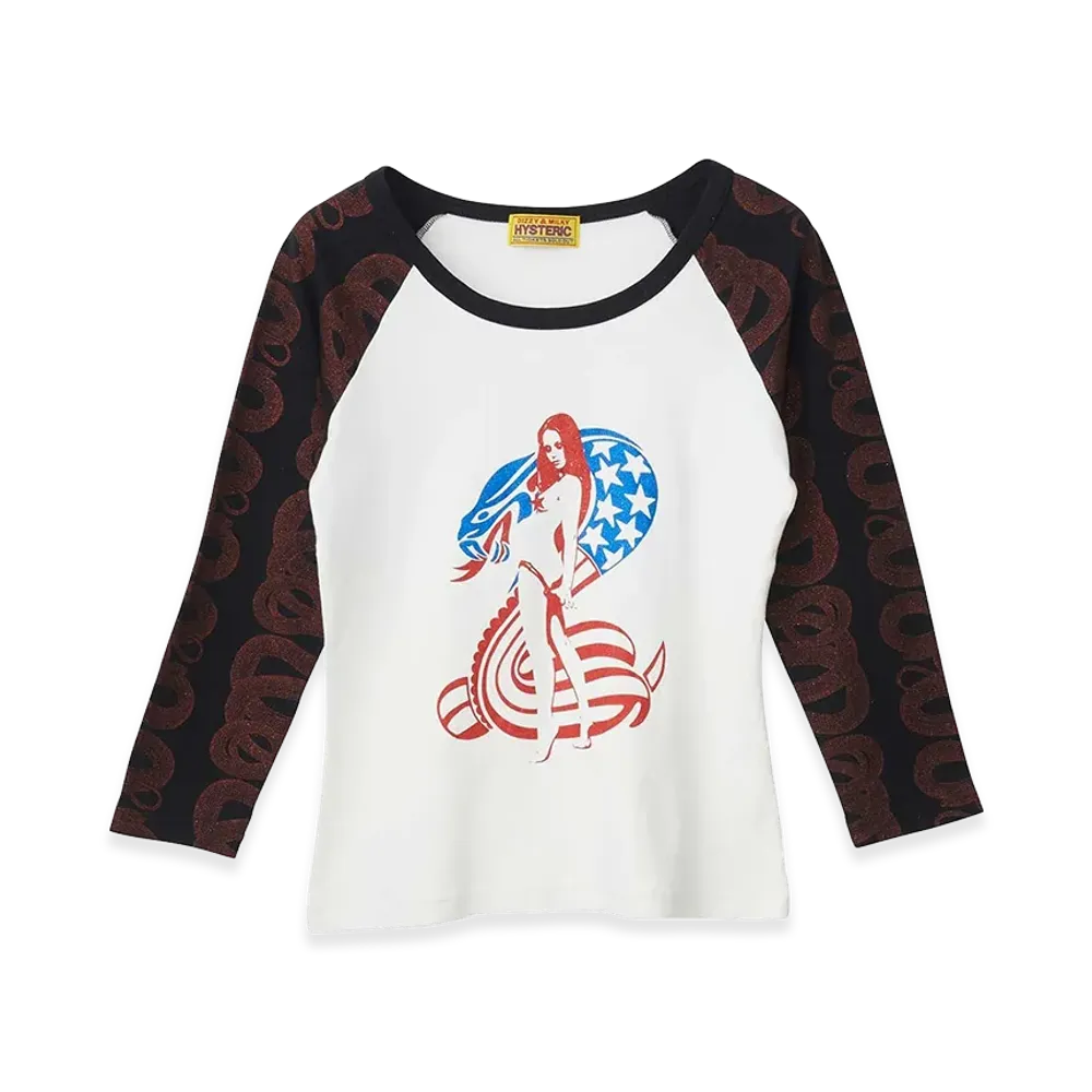 HYSTERIC GLAMOUR Women's Cobra 3/4 Sleeve Baby T-Shirt "White"