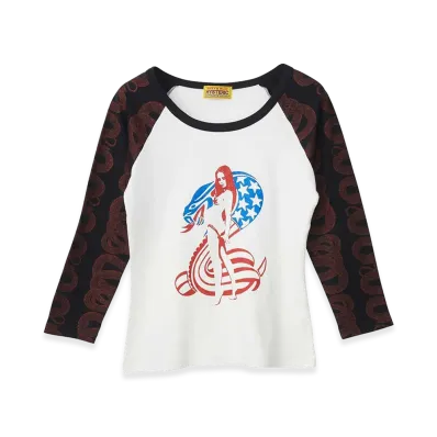 HYSTERIC GLAMOUR Women's Cobra 3/4 Sleeve Baby T-Shirt "White"