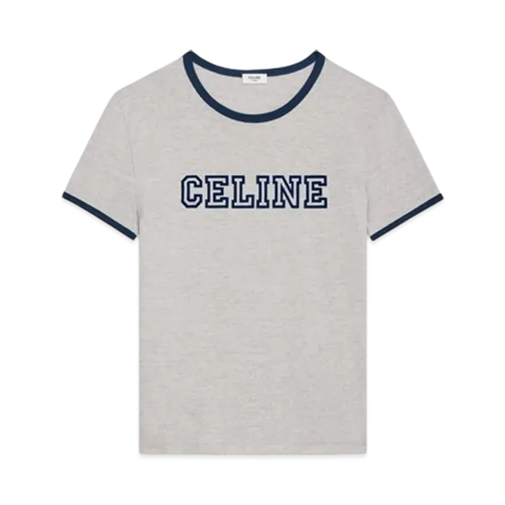 CELINE Men's Regular T-Shirt in Cotton Jersey "Grey Melange/Navy"