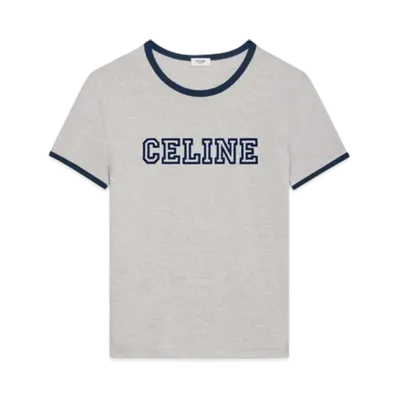 CELINE Men's Regular T-Shirt in Cotton Jersey "Grey Melange/Navy"