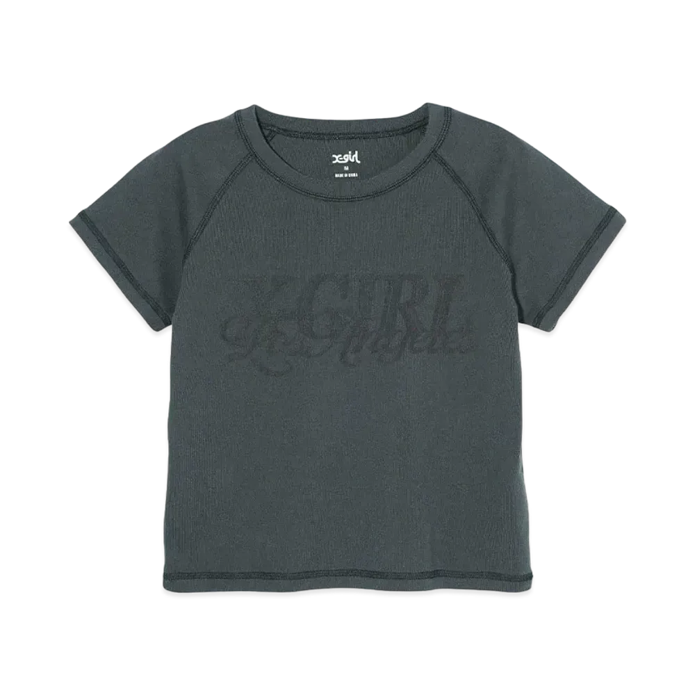 X-Girl Chrome Effect Logo Raglan S/S Baby Tee "Charcoal"
