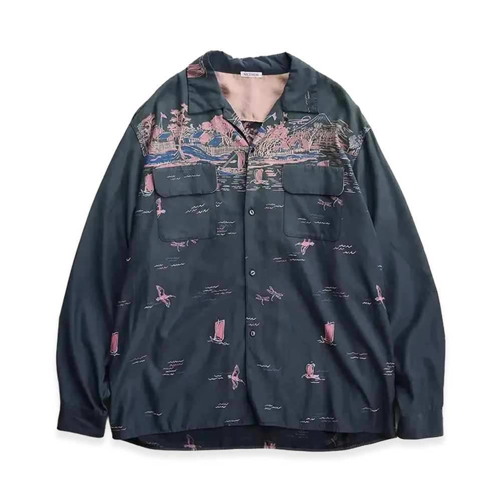 NICENESS B.Palmer Port Print Board Shirt "Fade Black"