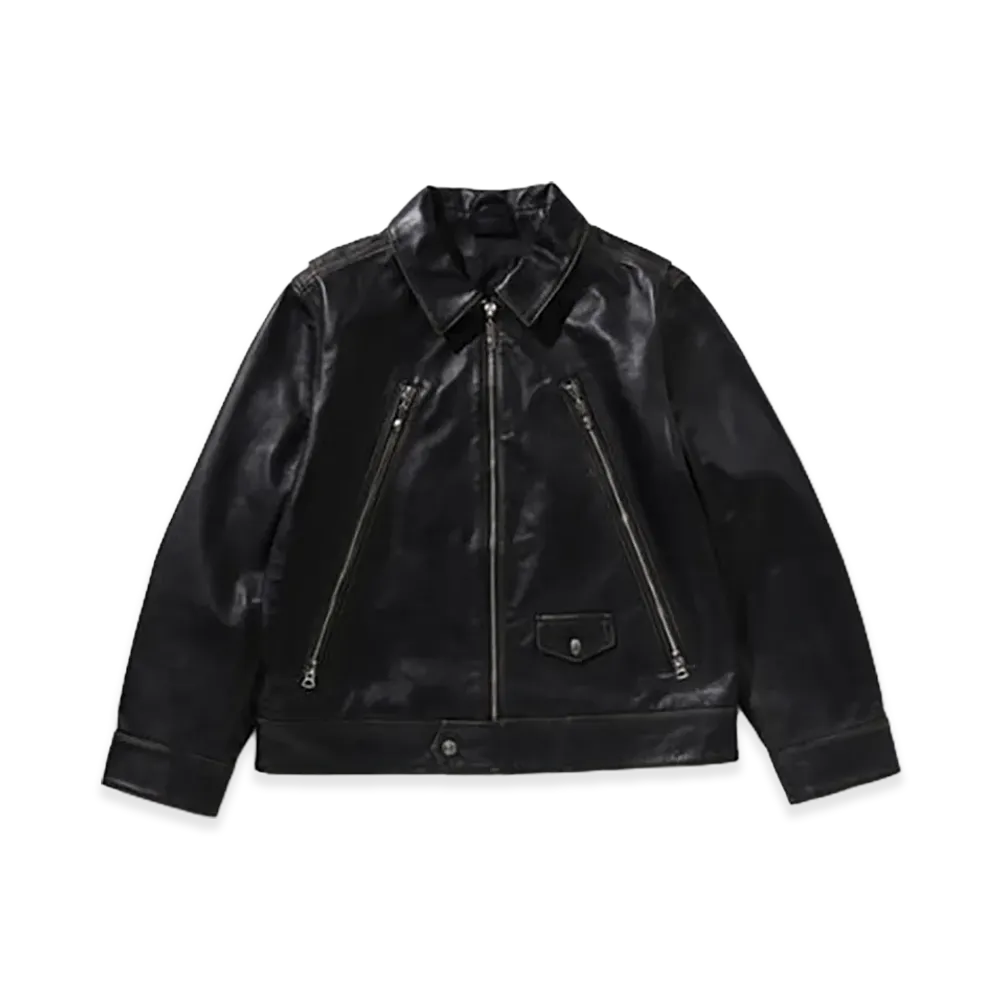 A BATHING APE Washed Leather Biker Jacket "Black"
